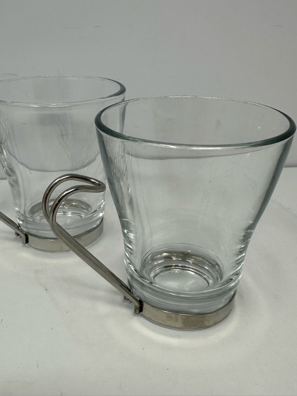 Set of 4 VTG Vitrosax Italy Cappuccino Glass Cups/Mugs Removable Metal Handle - Picture 2 of 6